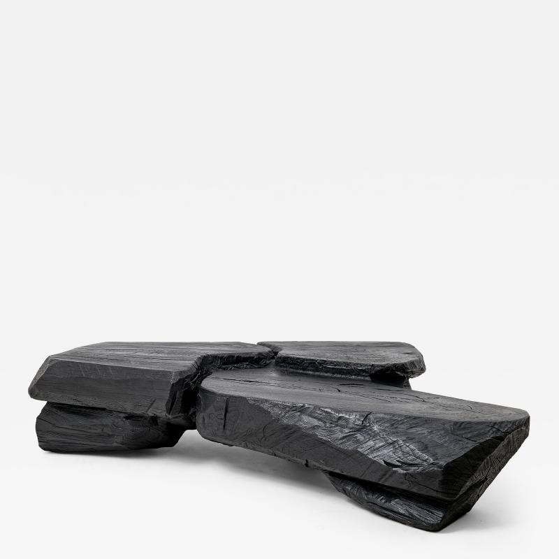 Logniture Sculptural Coffee Table Rustic Burnt Black Wood Carved Handmade Logniture