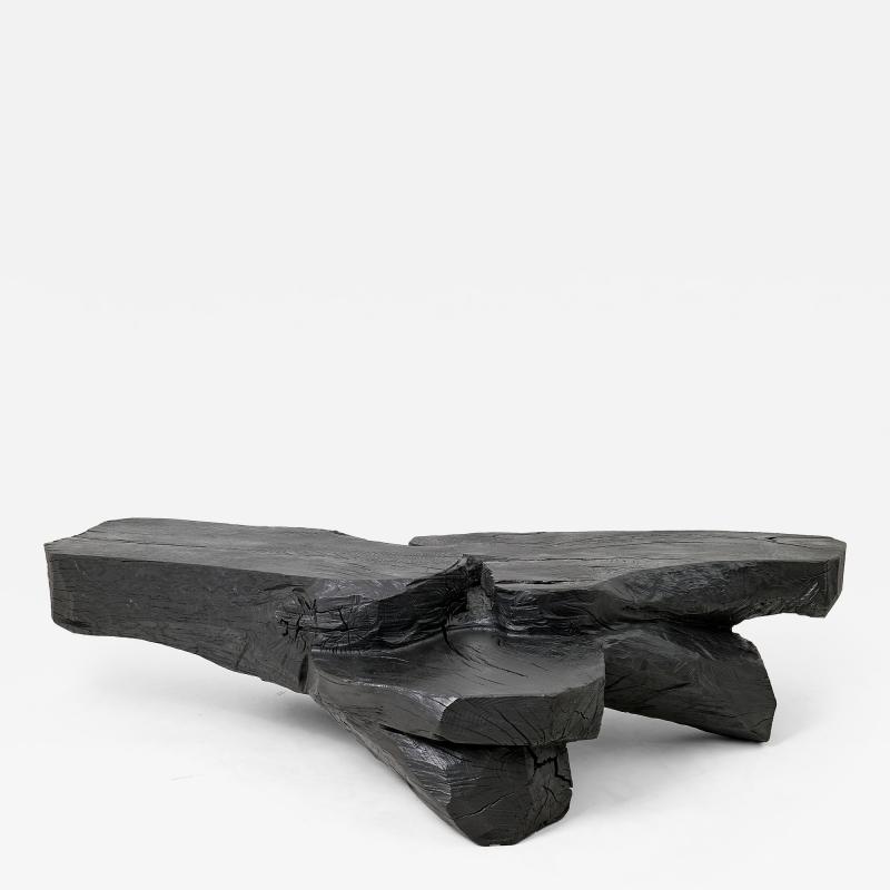  Logniture Sculptural Coffee Table Rustic Burnt Black Wood Carved Handmade Logniture