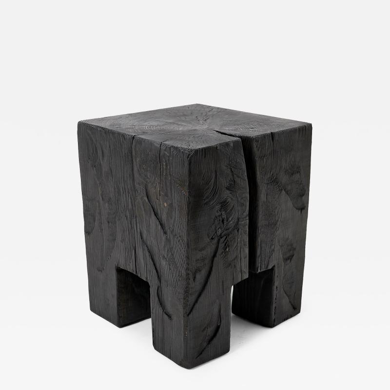  Logniture Sculptural Hardwood Side Table Stool Charred Wood Hand Carved Logniture
