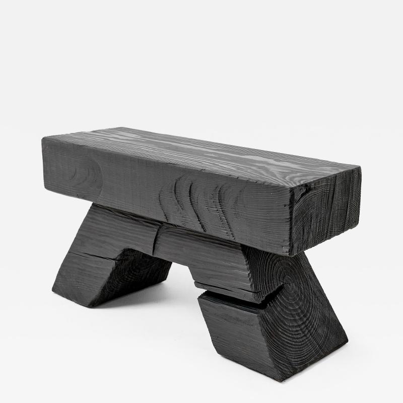  Logniture Sculptural Hardwood Stool Side Table Charred Wood Hand Carved Logniture