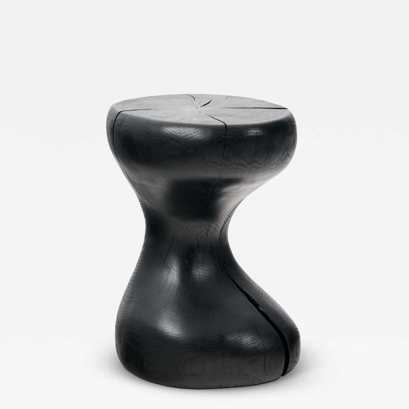 Logniture Sculptural Side Table Burnt Black Oak Wood Carved Unique Logniture