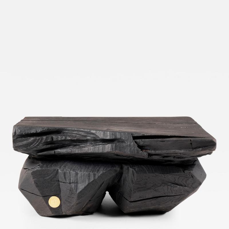  Logniture Solid Burnt Wood Sculptural Bench Side table Original Design Jownik