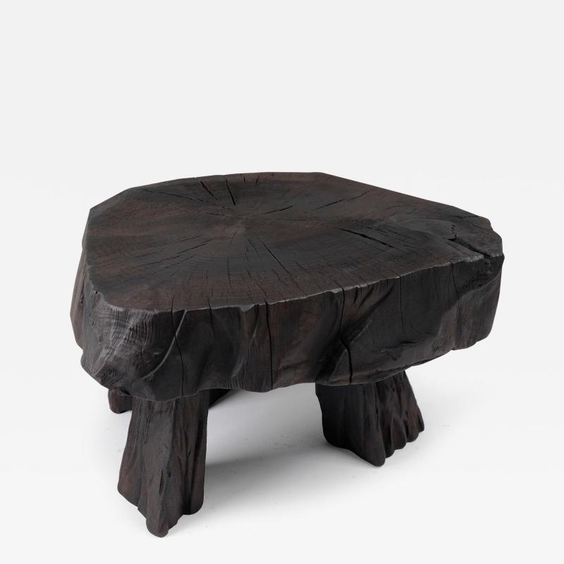  Logniture Solid Burnt Wood Sculptural Stool Side Table Original Design Logniture
