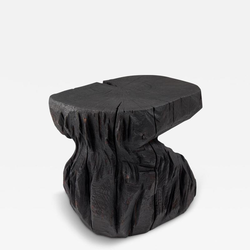  Logniture Solid Burnt Wood Sculptural Stool Side Table Rock Original Design Logniture