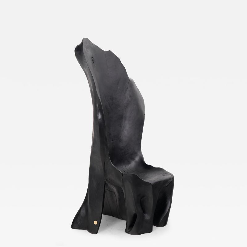  Logniture XXL Charred Black Wood Throne Chair in Organic Form by Logniture