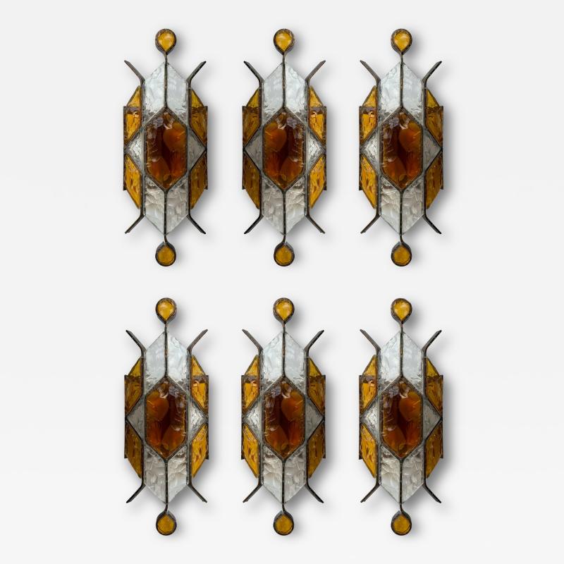  Longobard Hammered Glass Wrought Iron Sconce by Longobard Italy 1970s