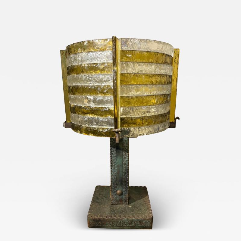  Longobard Italian Brutalist Iron And Glass Lamp By Longobard