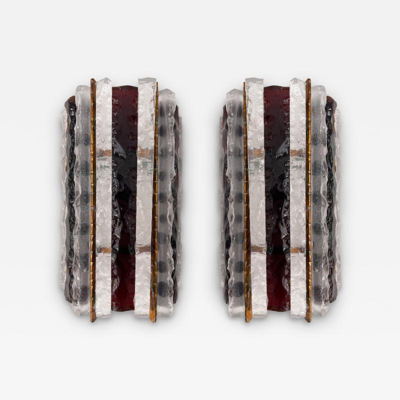  Longobard Pair of Hammered Glass Wrought Iron Sconces by Longobard Italy 1970s