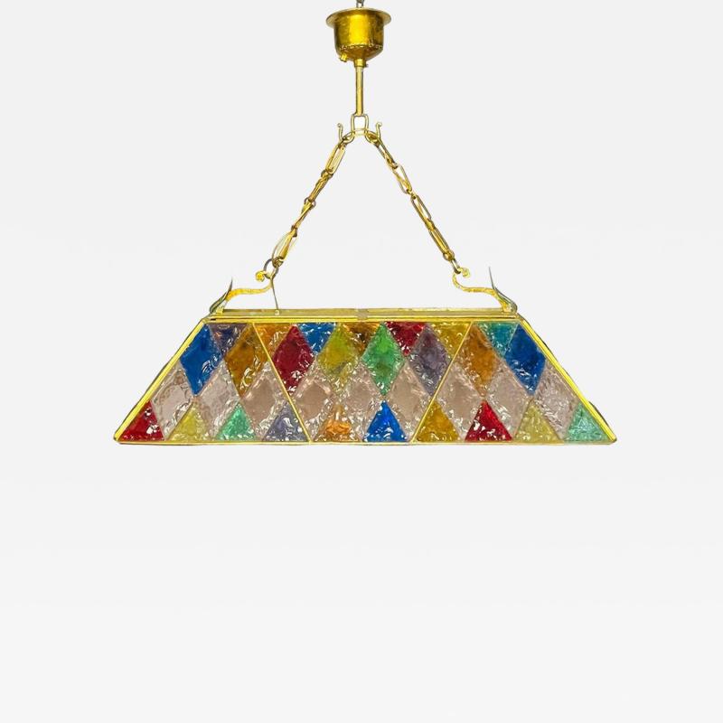  Longobard Wrought Iron Hammered Glass Chandelier by Longobard Italy 1970s