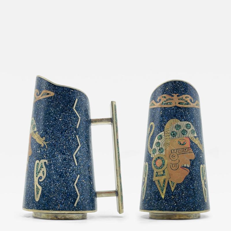  Los Castillo Mexican Alpaca Silver Lapis Lazuli Inlaid Water Pitcher Mexico Modernism