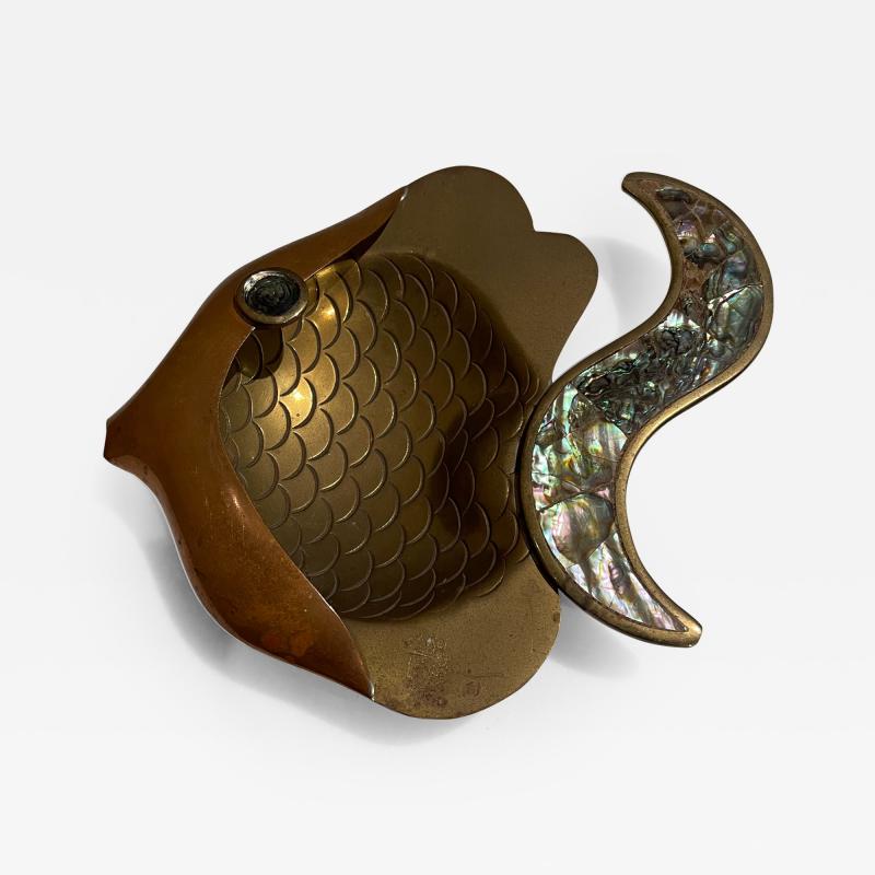  Los Castillo Style Los Castillo Adorable FISH Ashtray Married Metals Abalone Stone Mexico