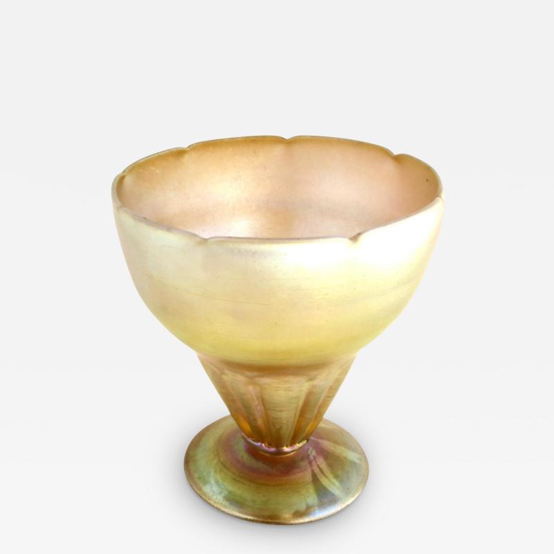  Louis C Tiffany Furnaces Inc Green Iridescent Favrile Glass Compote by Tiffany Signed Nash circa 1920