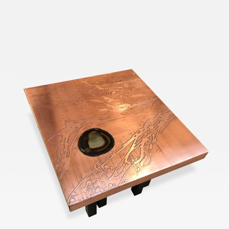  Lova Creation RARE PAIR OF POLISHED ACID ETCHED COPPER END TABLES BY LOVA CREATION