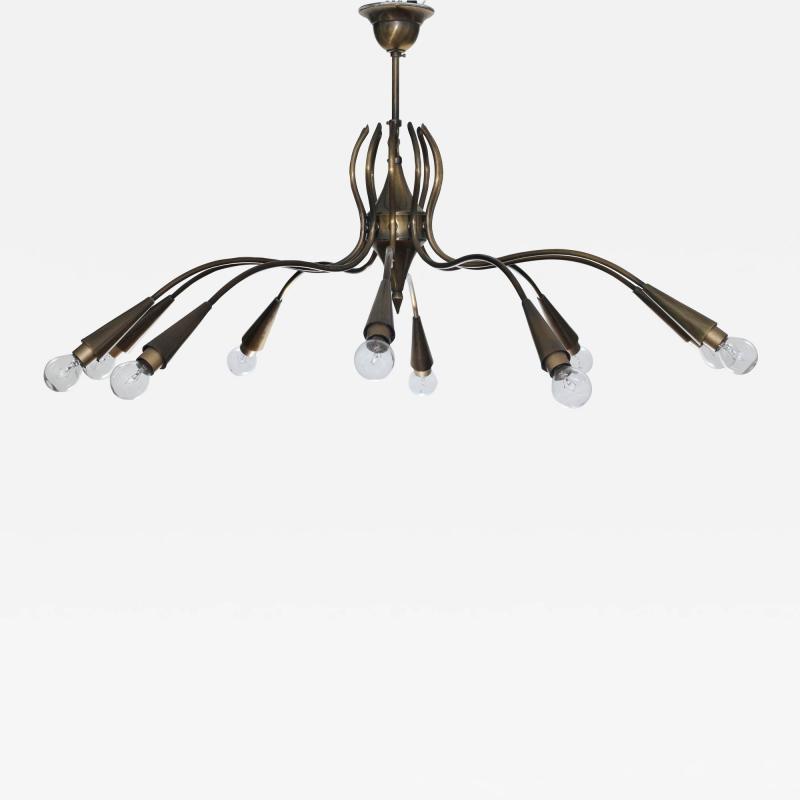  Lumi Brass Chandelier Designed by Oscar Torlasco for Lumi 1960 Italy