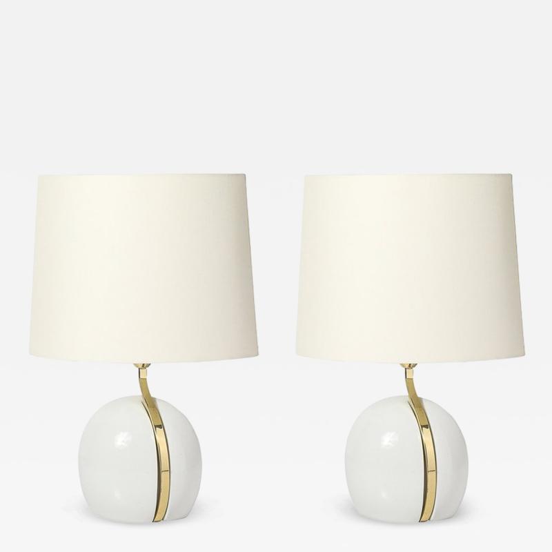  Lumi Mid Century White Ceramic Polished Brass Sculptural Table Lamps by Lumi Murano