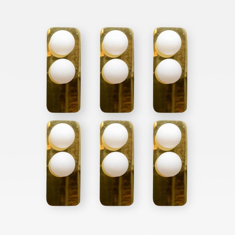  Lumi Set of Six Wall Sconces in Brass and Glass by Italian Manufacturer Lumi