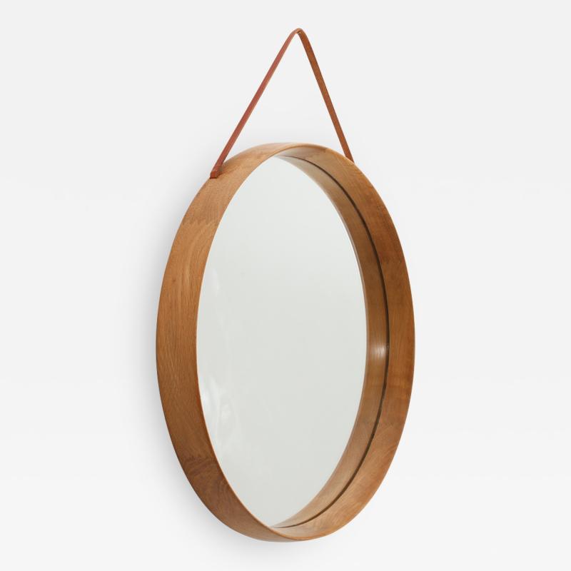  Luxus Round Swedish Midcentury Mirror in Oak by Uno O sten Kristiansson for Luxus