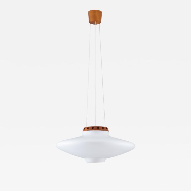  Luxus Swedish Midcentury Pendant in Oak and Opaline Glass by Luxus