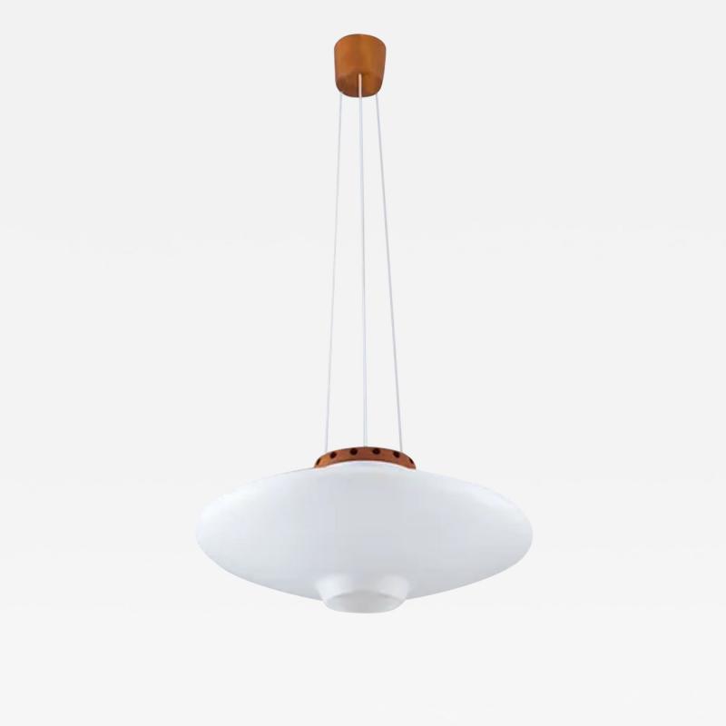  Luxus Swedish Midcentury Pendant in Oak and Opaline Glass by Luxus