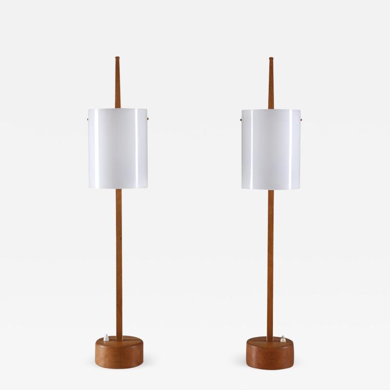  Luxus Swedish Midcentury Table Lamps in Acrylic and Oak by Luxus 1960s