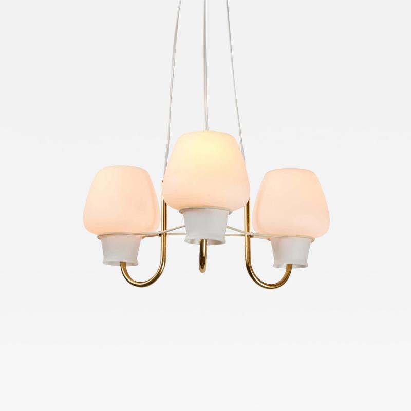  Lyfa 1950s Glass and Brass Suspension Lamp by Bent Karlby for Lyfa