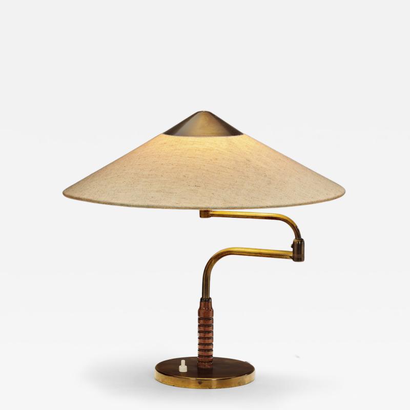  Lyfa Brass and Wood Table Lamp with Rotating Arm for Lyfa Denmark 1950s