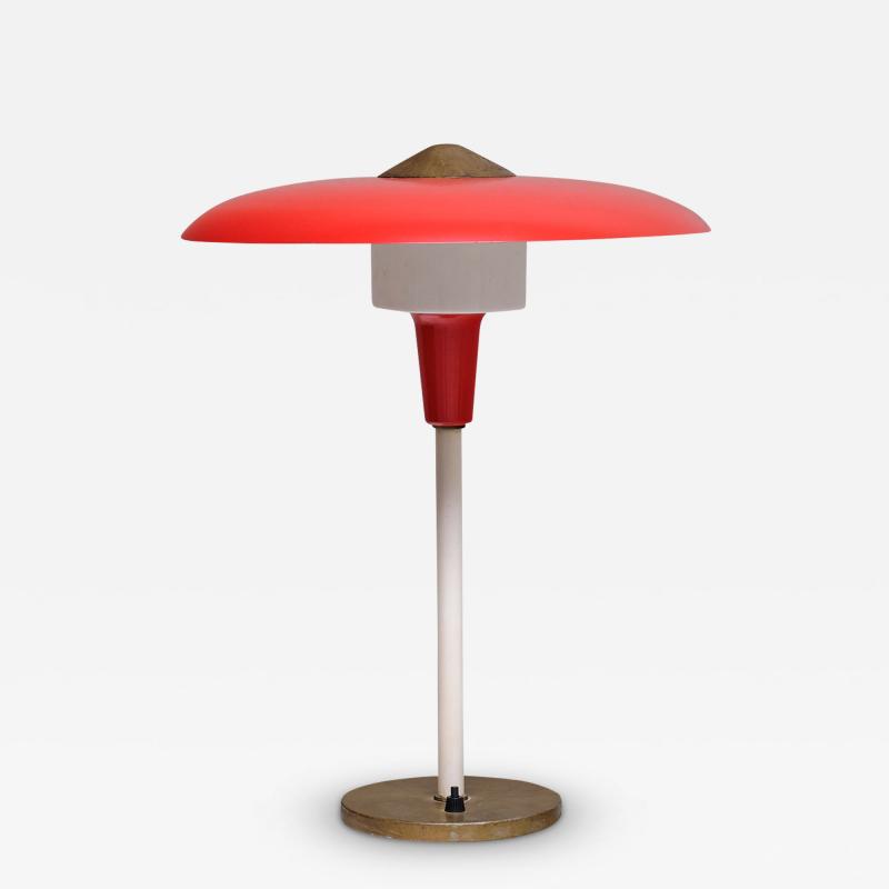  Lyfa Lyfa Red Table Desk Lamp in Brass and Metal Denmark Late 1950s