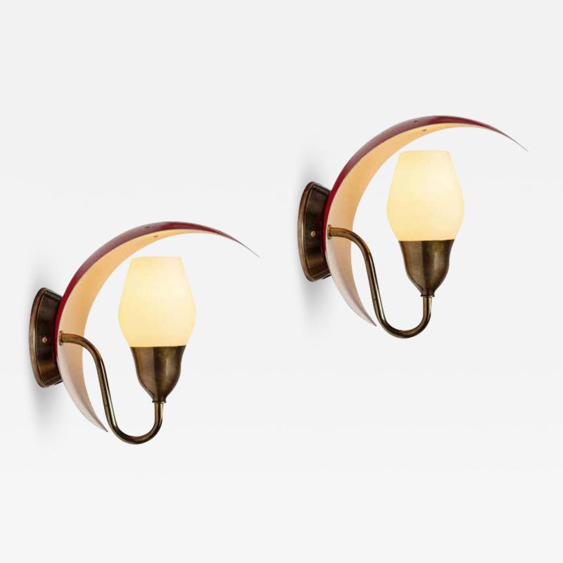  Lyfa Pair of Bent Karlby Perforated Metal and Glass Wall Lamps for Lyfa