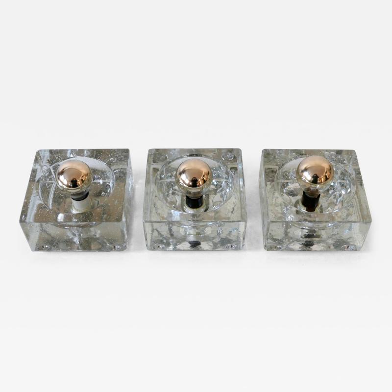  M ller Zimmer Leuchten Set of Three Hand Blown Ice Glass Cube Sconces by M ller Zimmer Germany 1970s