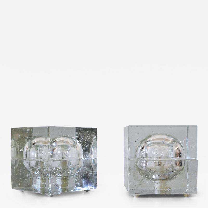  M ller Zimmer Leuchten Set of Two Hand Blown Ice Glass Cube Table Lamps by M ller Zimmer Germany