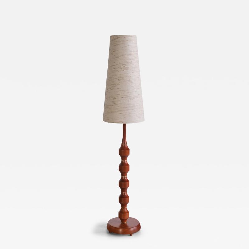  M llers Armatur Elektriska M llers Armatur Eskilstuna Floor Table Lamp in Teak Brass Silk Sweden 1950s