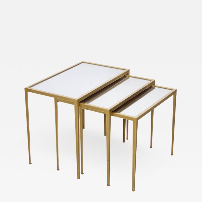  M nchner Werkst tten Set of Three M nchner Werkst tten Brass and Mirror Glass Nesting Tables