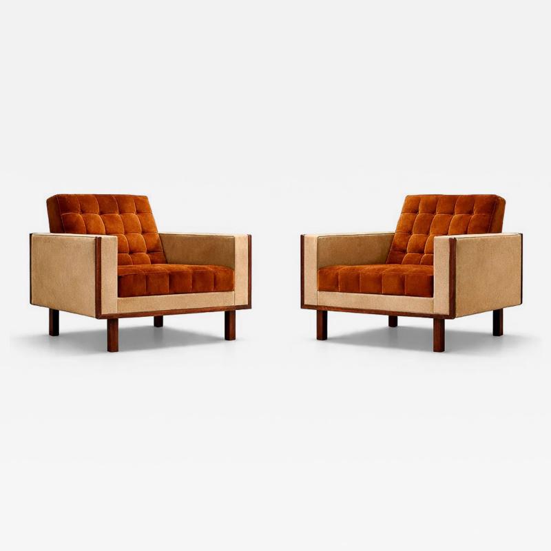  M veis Cimo M veis Cimo Pair of Rosewood Armchairs in Cognac Mohair and Camel Wool