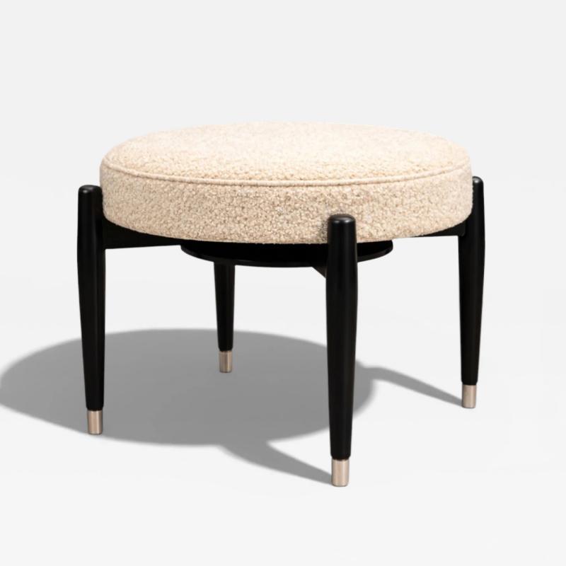  M veis Cimo M veis Cimo Round Stool in Ebonized Wood with Metal Sabots Brazil 1950s