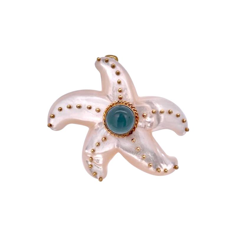  MAZ Maz 18K MOP Aquamarine Brooch Necklace Starfish