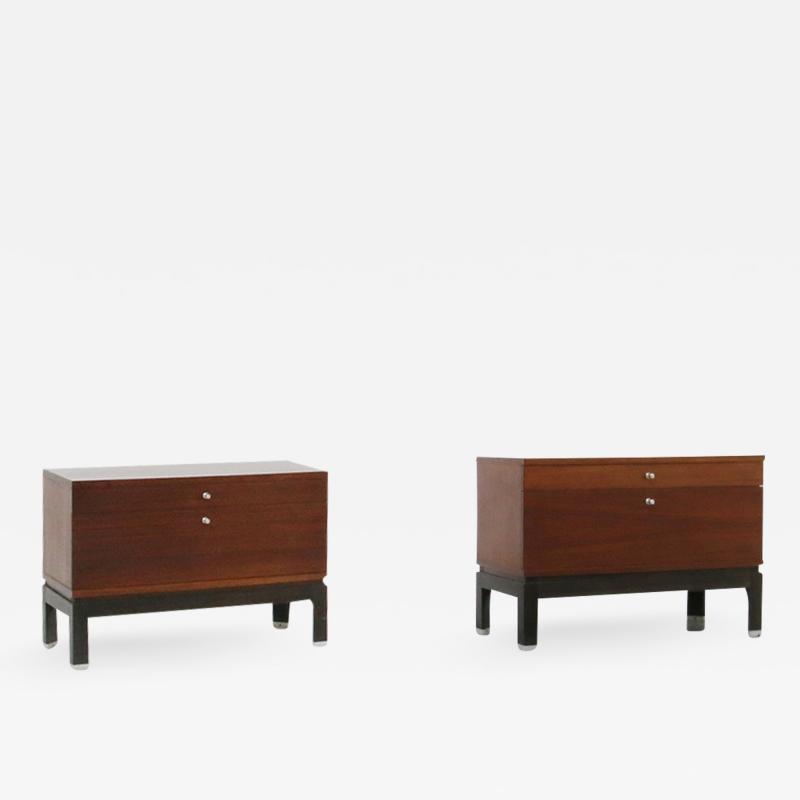  MIM Mobili Italiani Moderni Pair of MiM bedside tables in wood brown and steel from 1960s