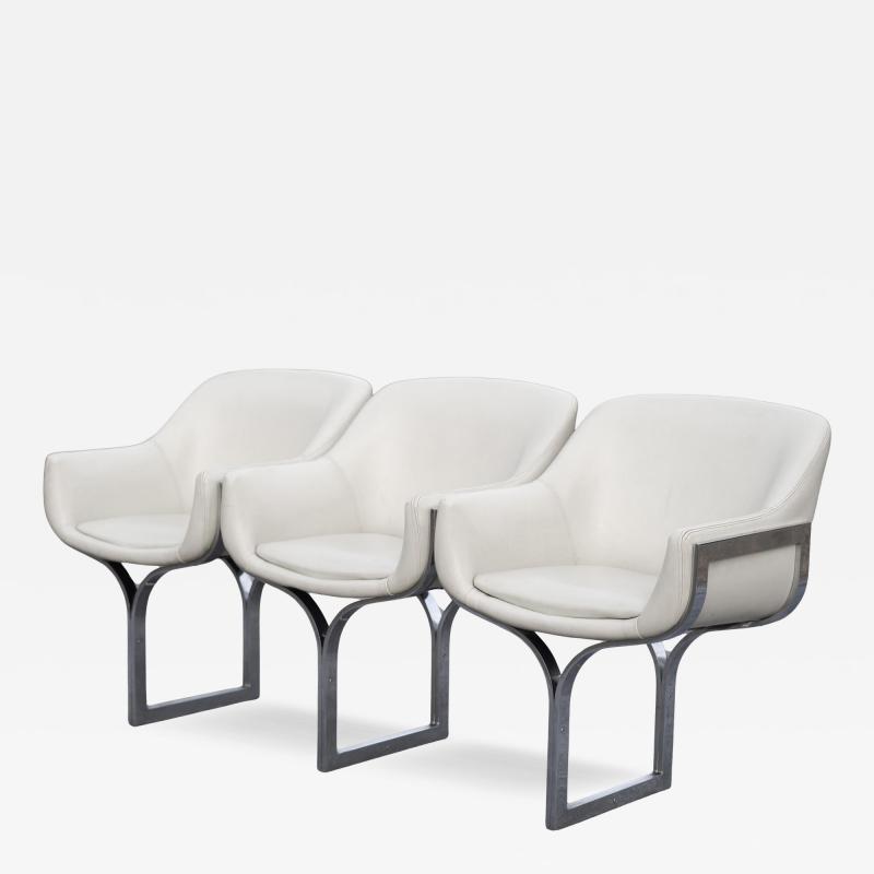  Madison Furniture Rare Madison Furniture Three Seat Chromed Steel White Leather Bench or Sofa