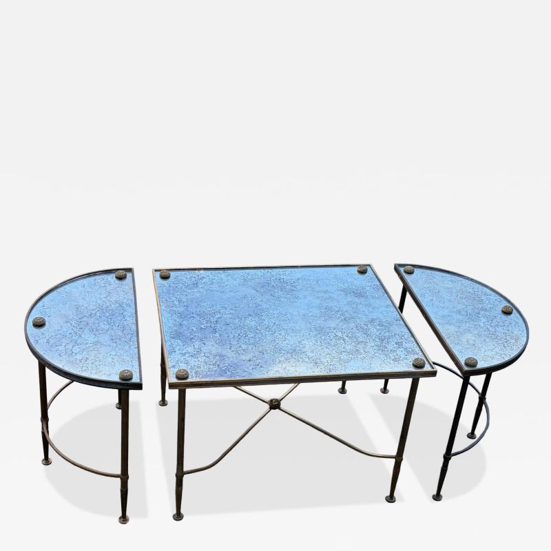  Maison Bagu s 1970s Tripartite Bronze Table Aged Oxidized Mirror Top Bagu s Style