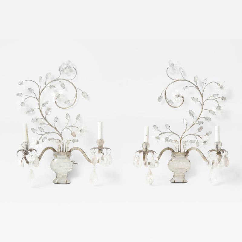  Maison Bagu s Bagues Style Rock Crystal Two Arm Sconces with Urn and Foliage Design