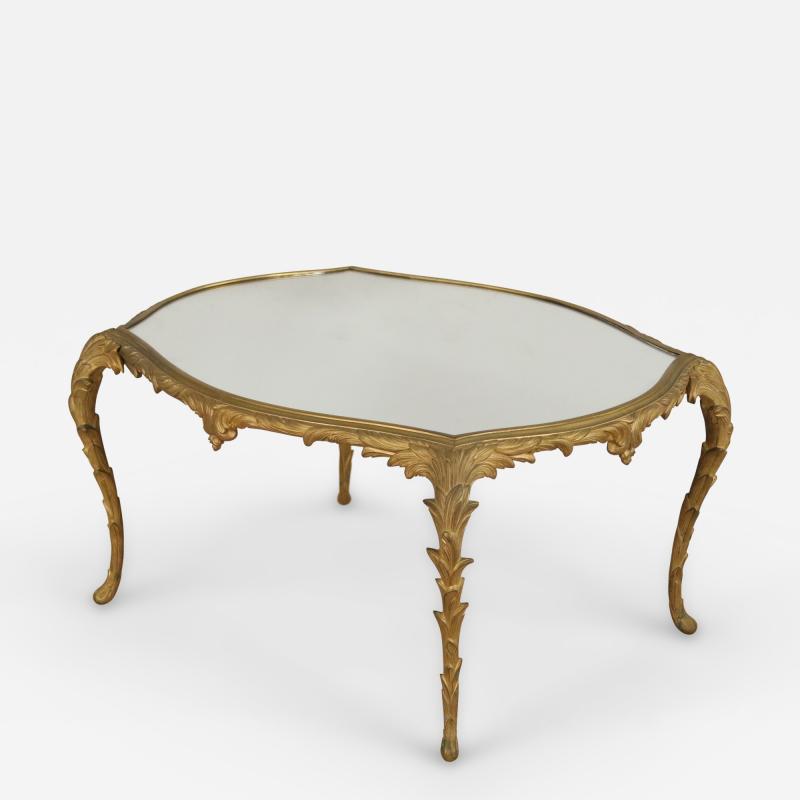  Maison Bagu s French 1940s Gilt Metal Mirror Top Coffee Table