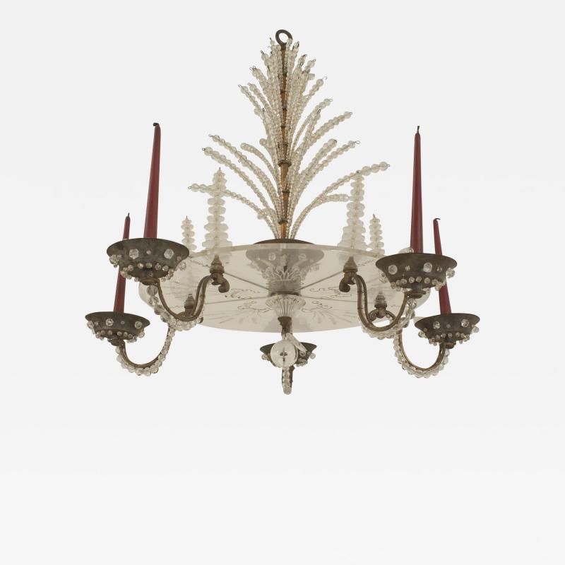  Maison Bagu s French 1940s Oxidize Bronze Chandelier