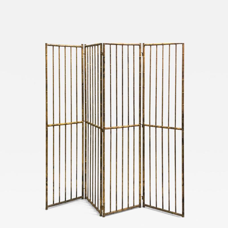  Maison Bagu s French Mid Century Modern Neoclassical Faux Bamboo Gilt Iron Screen by Bagues