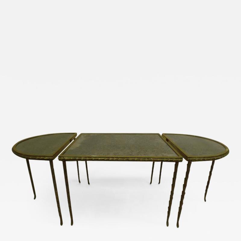  Maison Bagu s French Midcentury 3 Part Gilt Bronze Faux Bamboo Coffee Table by Maison Bagu s