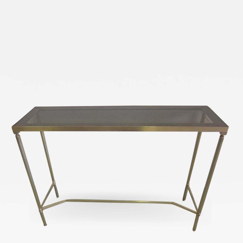  Maison Bagu s French Midcentury Brass and Reverse Painted Glass Console Sofa Table Bagu s