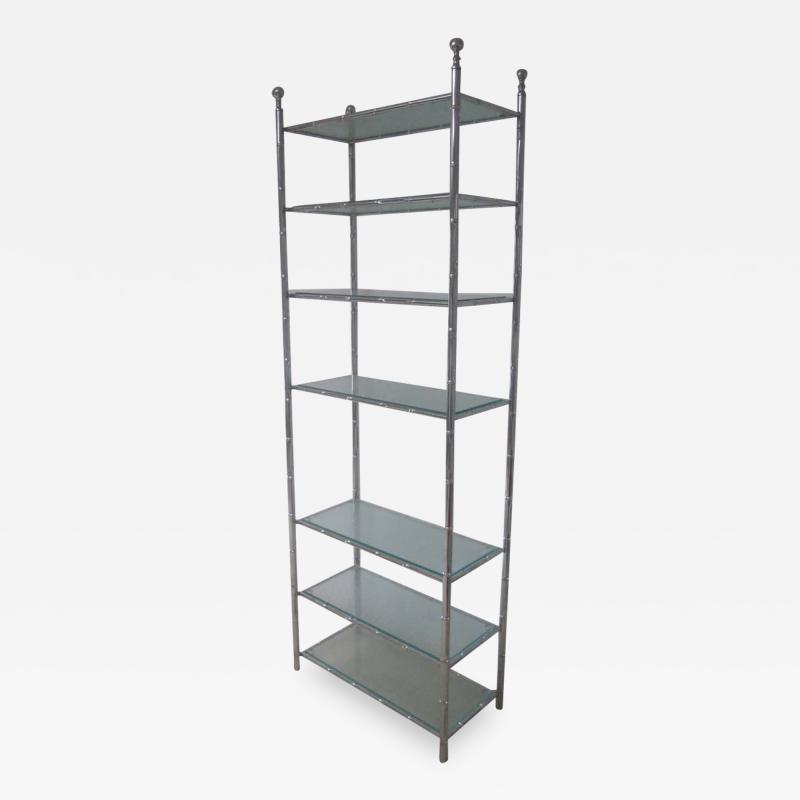  Maison Bagu s French Modern Neoclassical Nickel Faux Bamboo Glass Storage Shelves by Bagu s