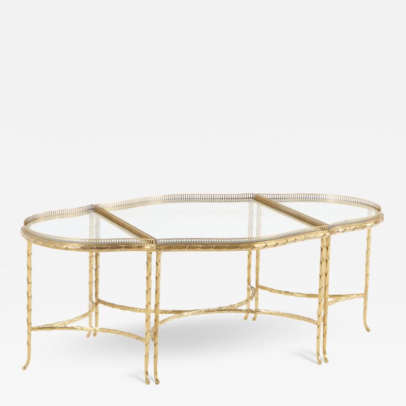  Maison Bagu s French three part Gilt bronze Glass Coffee Table attributed to Bagues C 1950 