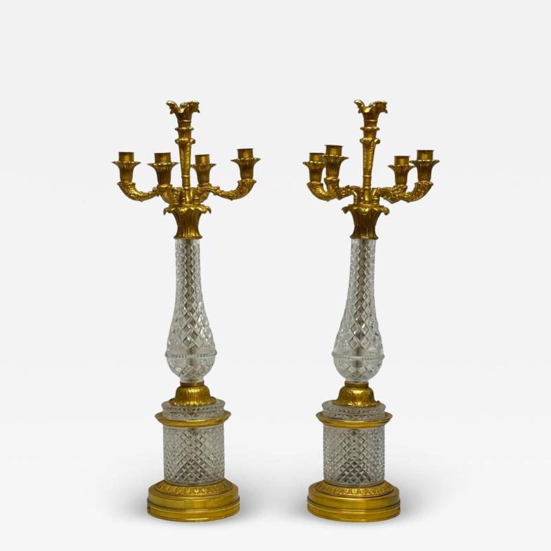  Maison Bagu s Hollywood Regency Cut Crystal Gilt Brass Candelabras France 1930s