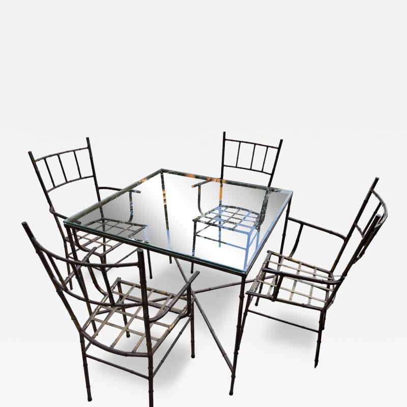  Maison Bagu s MID CENTURY GILT METAL BAMBOO DINING TABLE AND FOUR CHAIRS
