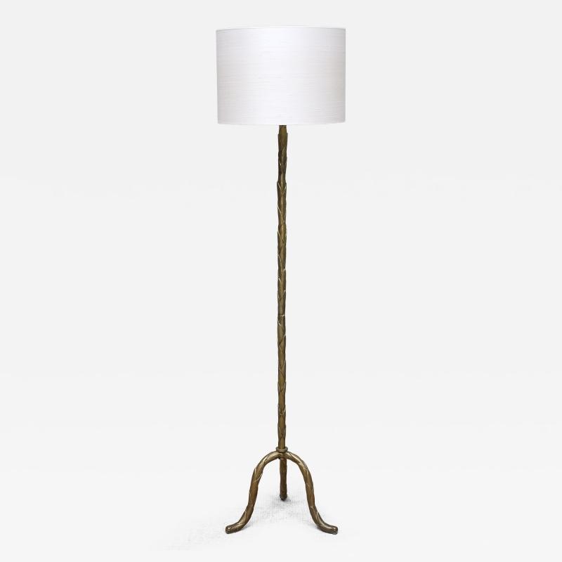 Maison Bagu s Maison Bagu s Brass Tripod Floor Lamp with Foliate Decor France 1940s