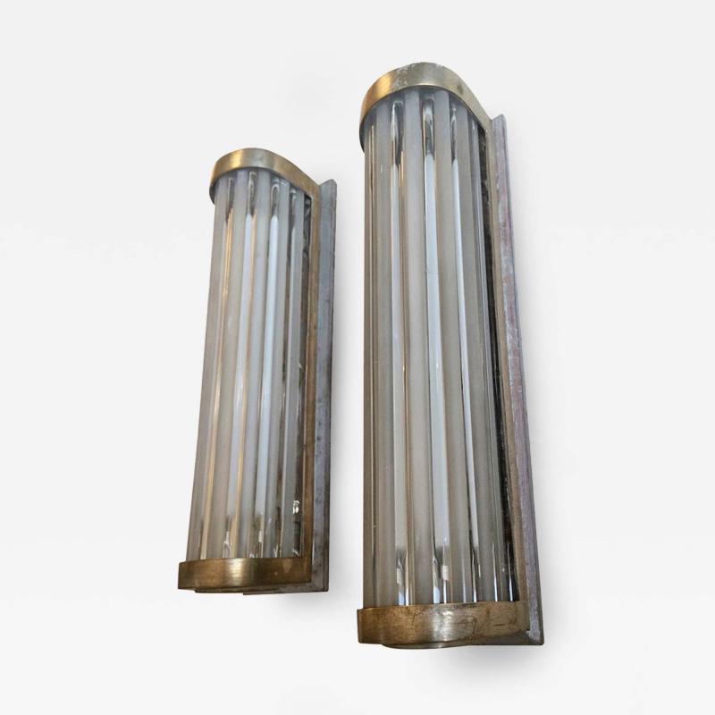  Maison Bagu s Maison Bagu s Pair of 40s Silver Leaf Patina Sconces with Sandblasted Glass Rod